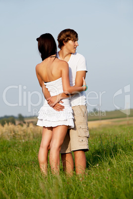 young love couple smiling outdoor in summer