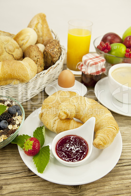 traditional french breakfast on table in morning