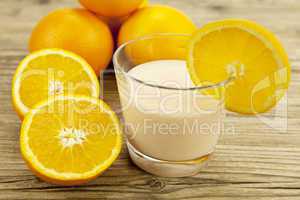 fresh tropical orange yoghurt shake dessert on table