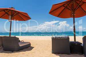 Beach umbrellas on a beautiful beach in Bali