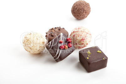 collection of different chocolate pralines isolated