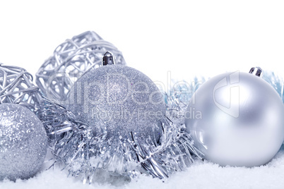 glitter silver christmas baubles decoration holidays isolated