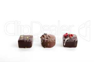 collection of different chocolate pralines isolated
