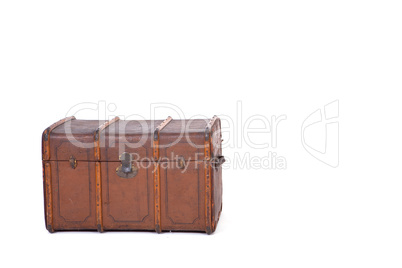 vintage retro brown wooden big chase suitcase isolated on white background