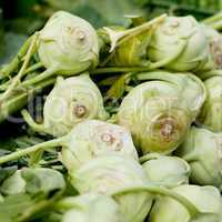 fresh green kohlrabi cabbage on market