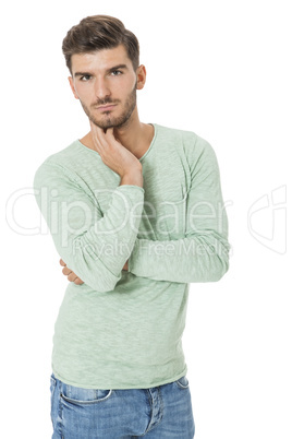 young man in casual fashion on white