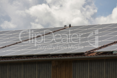 Photovoltaic solar panels on a roof
