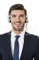 Man wearing headset with stereo headphones