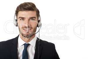 Man wearing headset with stereo headphones