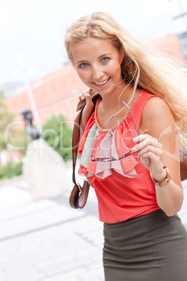 attractive young blonde woman city lifestyle outdoor