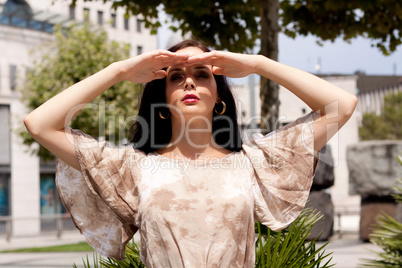 beautiful brunette woman fashion outdoor in summer