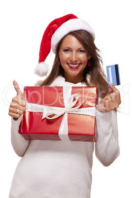 Smiling woman purchasing Christmas gifts