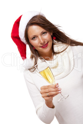 Playful woman celebrating Xmas blowing a kiss