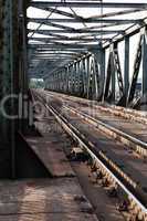 Empty railroad tracks on scale bridge
