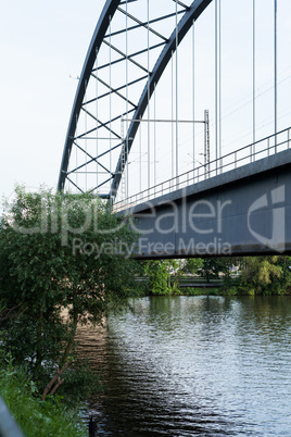 Empty railroad tracks on scale bridge