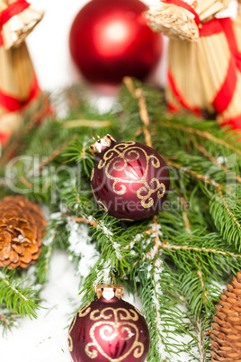 Christmas background with baubles and craft