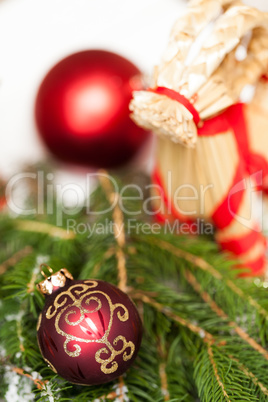 Christmas background with baubles and craft