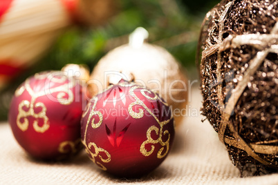 Christmas background with baubles and craft