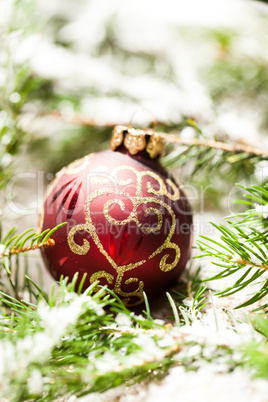 Christmas background with baubles and craft