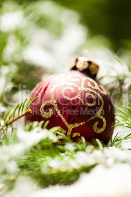 Christmas background with baubles and craft