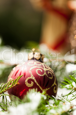 Christmas background with baubles and craft