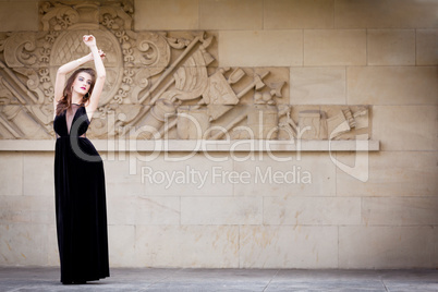 beautiful woman in long dress fashion outdoor