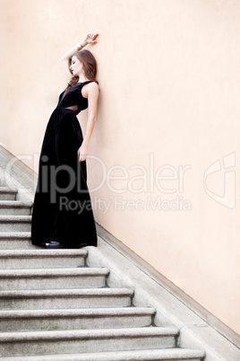 beautiful woman in long dress fashion outdoor