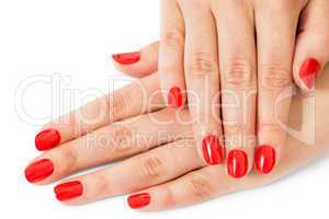 Woman with beautiful manicured red fingernails