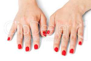 Woman with beautiful manicured red fingernails