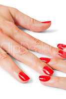 Woman with beautiful manicured red fingernails