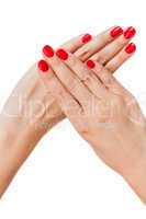 Woman with beautiful manicured red fingernails