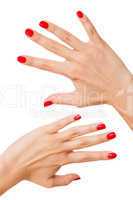 Woman with beautiful manicured red fingernails