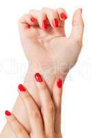 Woman with beautiful manicured red fingernails