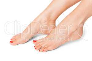 Female feet with red nails