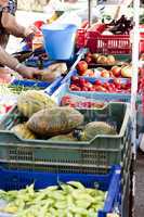 fresh vegetables on market in summer outdoor