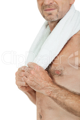 smiling mature sporty man with towel fittness sport health isolated