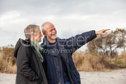 happy senior couple elderly people together outdoor