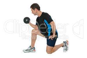 adult attractive man with iron dumbbell isolated
