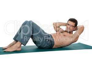 adult smiling man doing workout sport fitness isolated on white