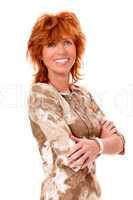 smiling adult woman with red hair isolated