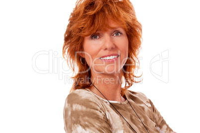 happy adult woman with red hair and big smile portrait