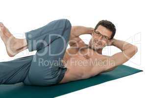 adult smiling man doing workout sport fitness isolated on white