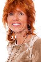 happy adult woman with red hair and big smile portrait