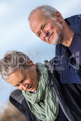 happy senior couple elderly people together outdoor