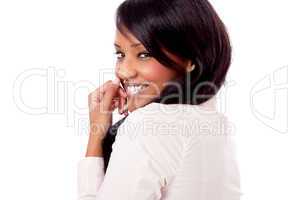 smiling young african woman portrait isolated