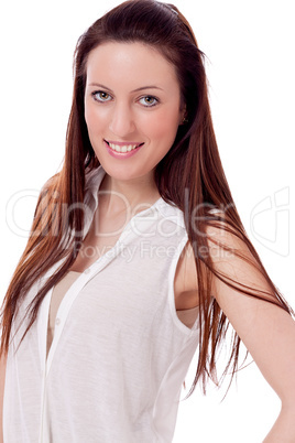 brunette woman is smiling portrait isolated