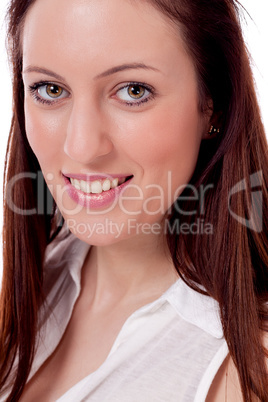 brunette woman is smiling portrait isolated