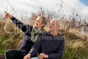 happy senior couple relaxing together in the sunshine