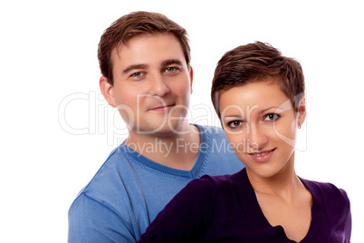 young happy couple smiling in love isolated