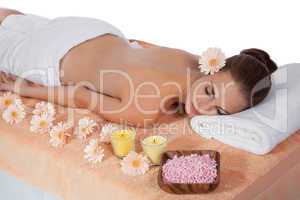 attractive healthy caucasian woman hot stone massage wellness